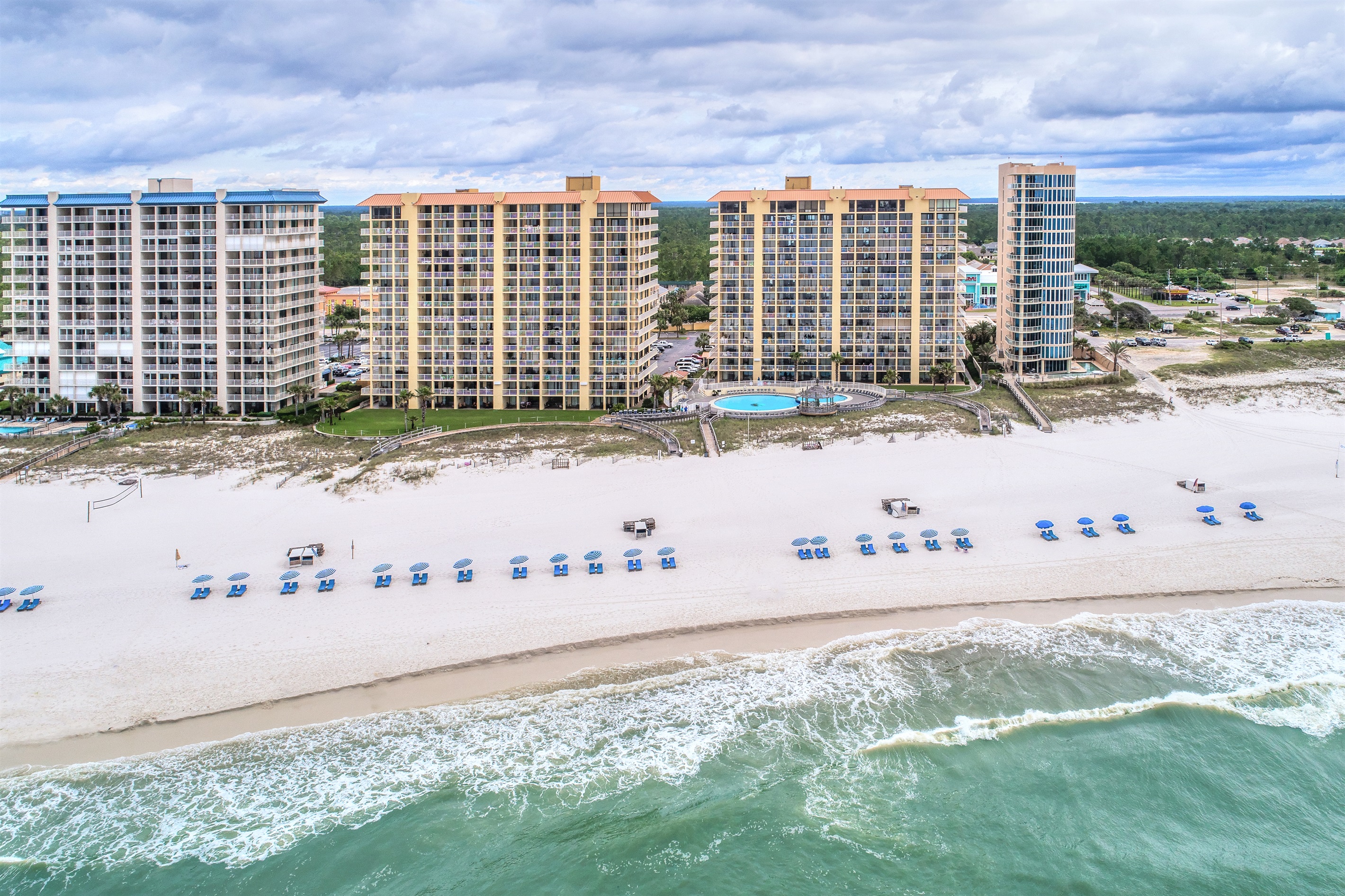 Exterior View from the beach!  506A is directly behind the main pool on the 5th floor corner.