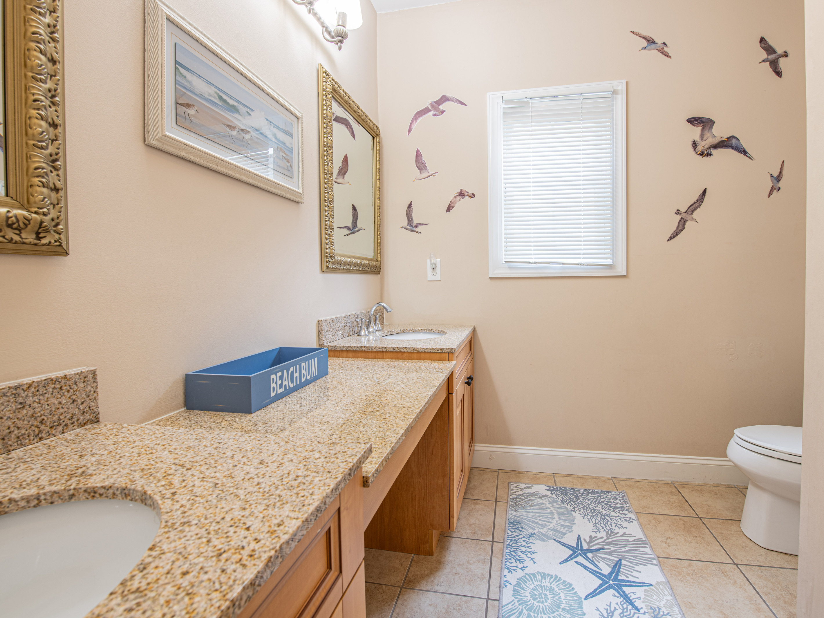 Bathroom 1 Vanity View Showing Granite Countertops and Toilet
