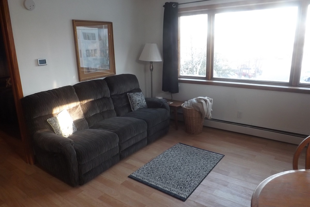 Reclining sofa with large Roku smart TV in living room