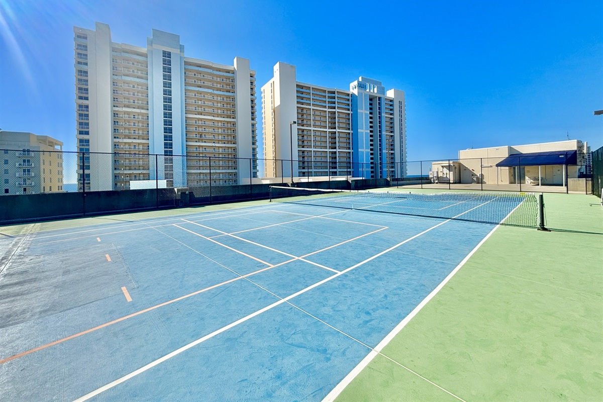 Tennis and pickleball courts available on top of parking garage