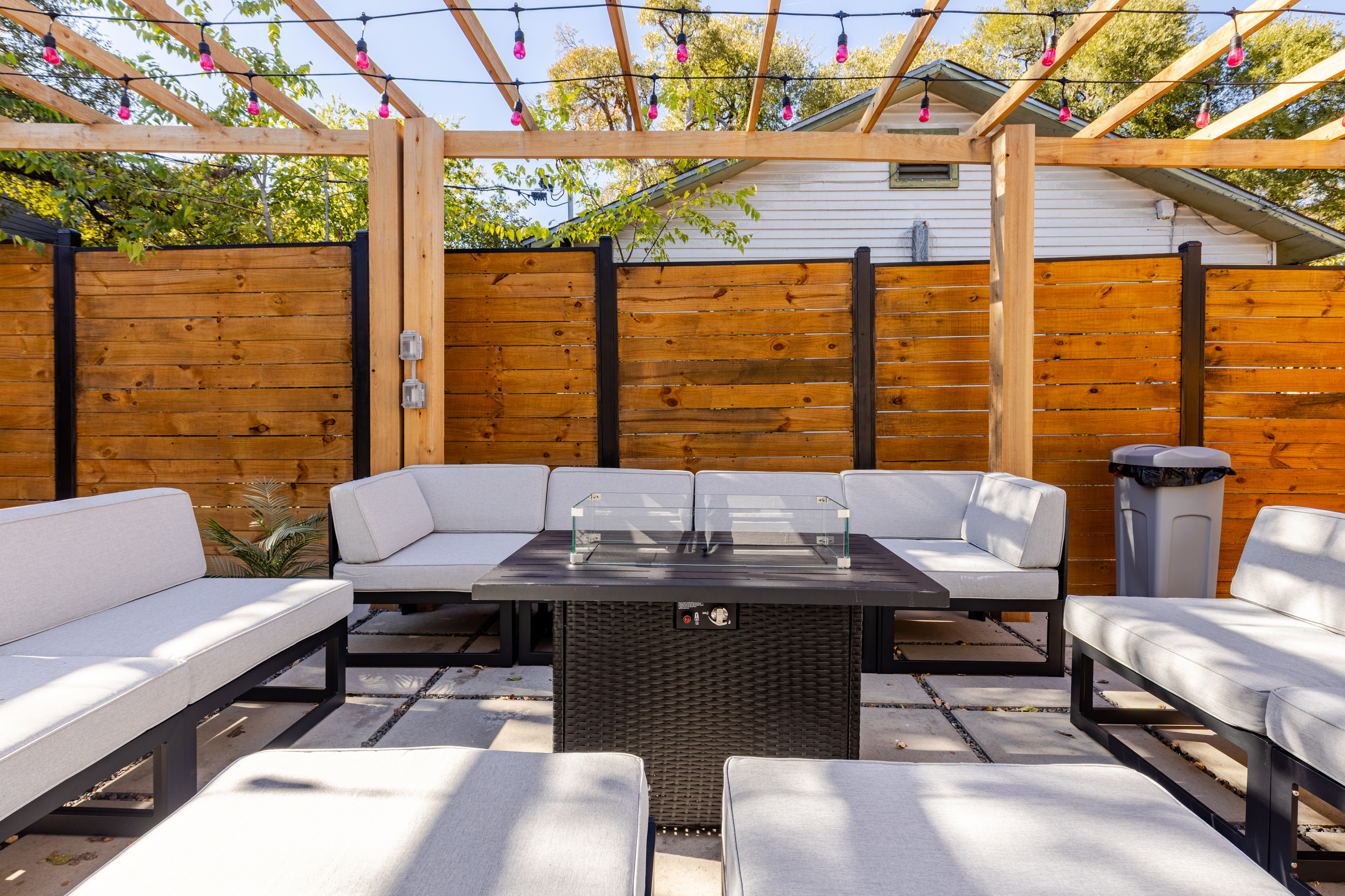 Gather around the fire table and enjoy evenings under the twinkling lights!