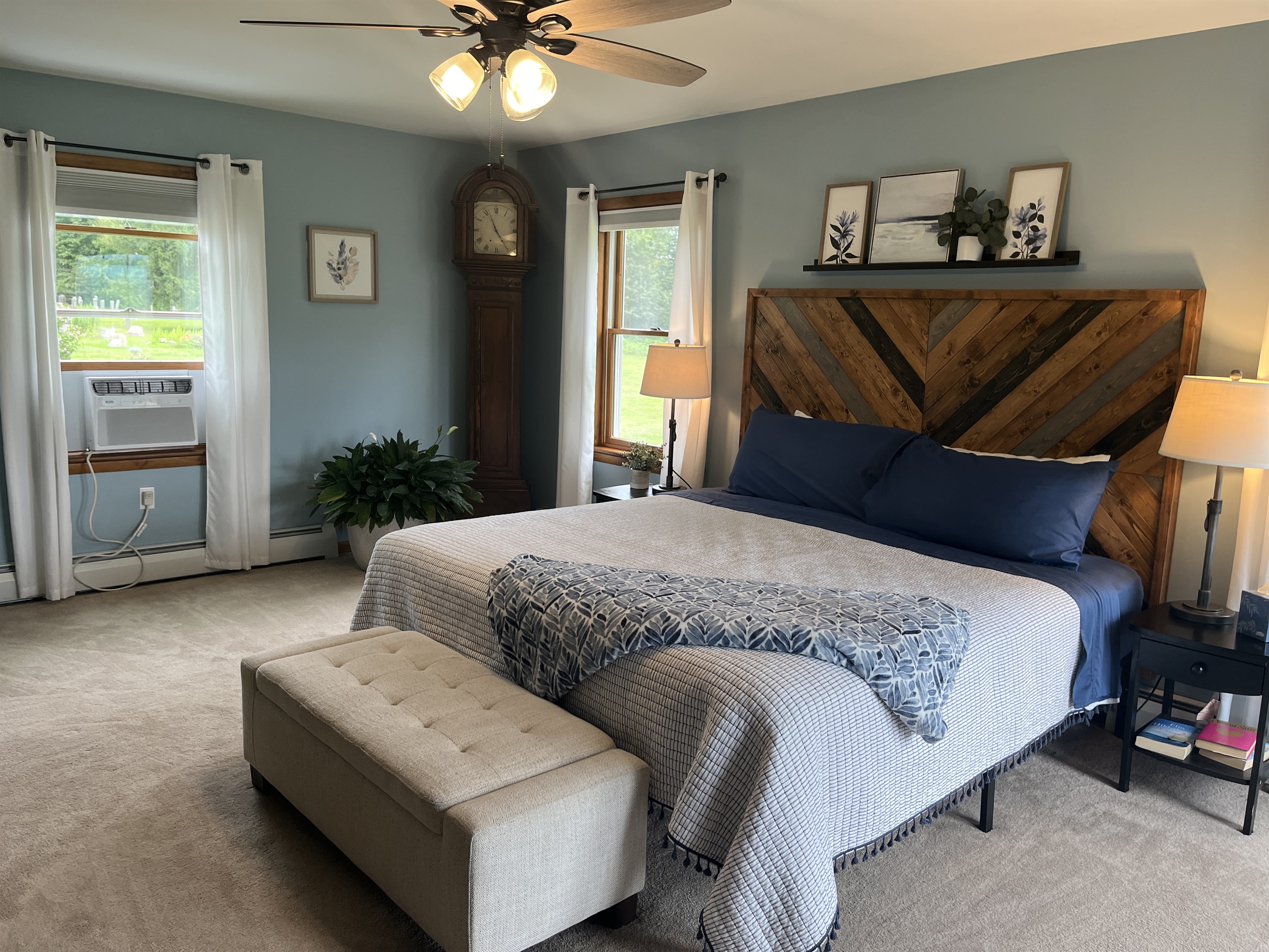 Awesome DIY headboard in the 1st floor King bedroom