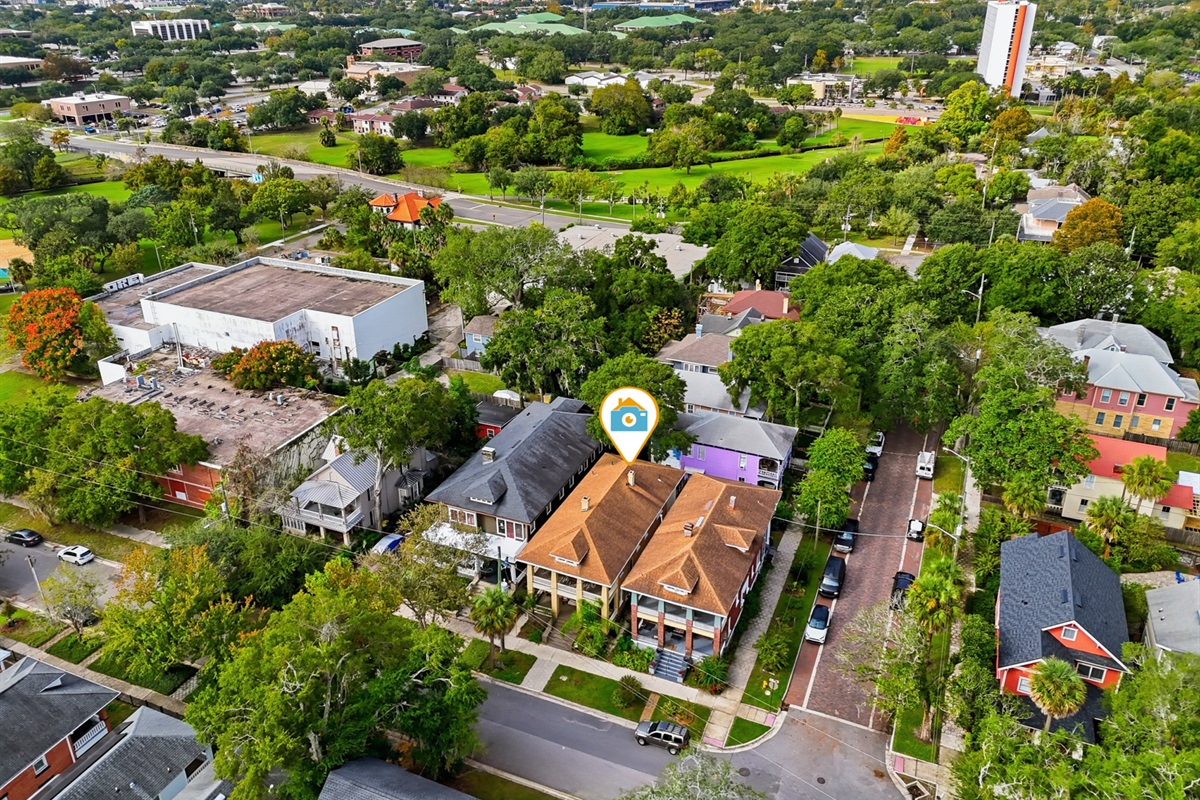 Arial drone view of where we are located in downtown Springfield