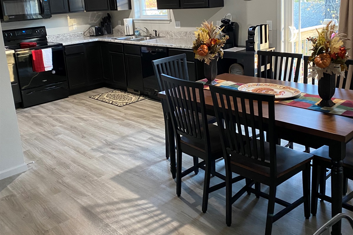 The entire family can gather at the kitchen dining area to discuss the days fun