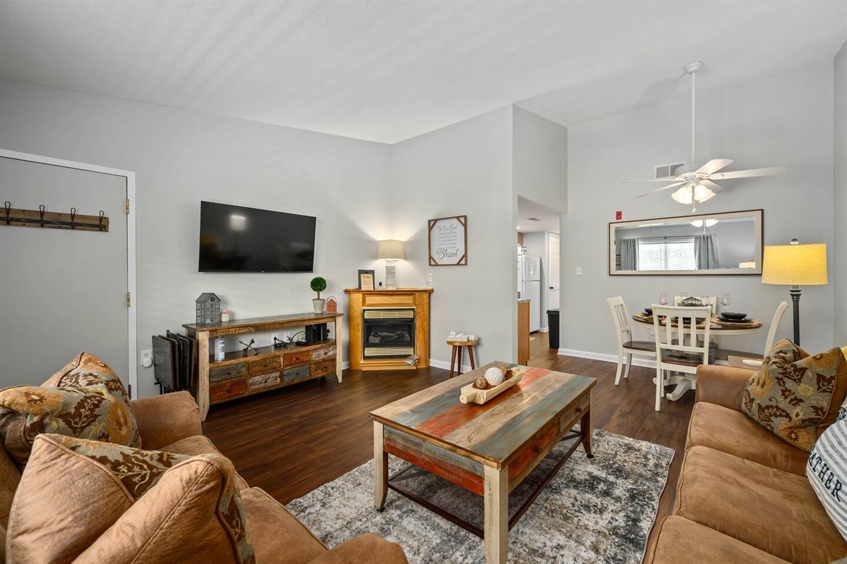 Flat Screen Tv and Gas Fireplace in living area