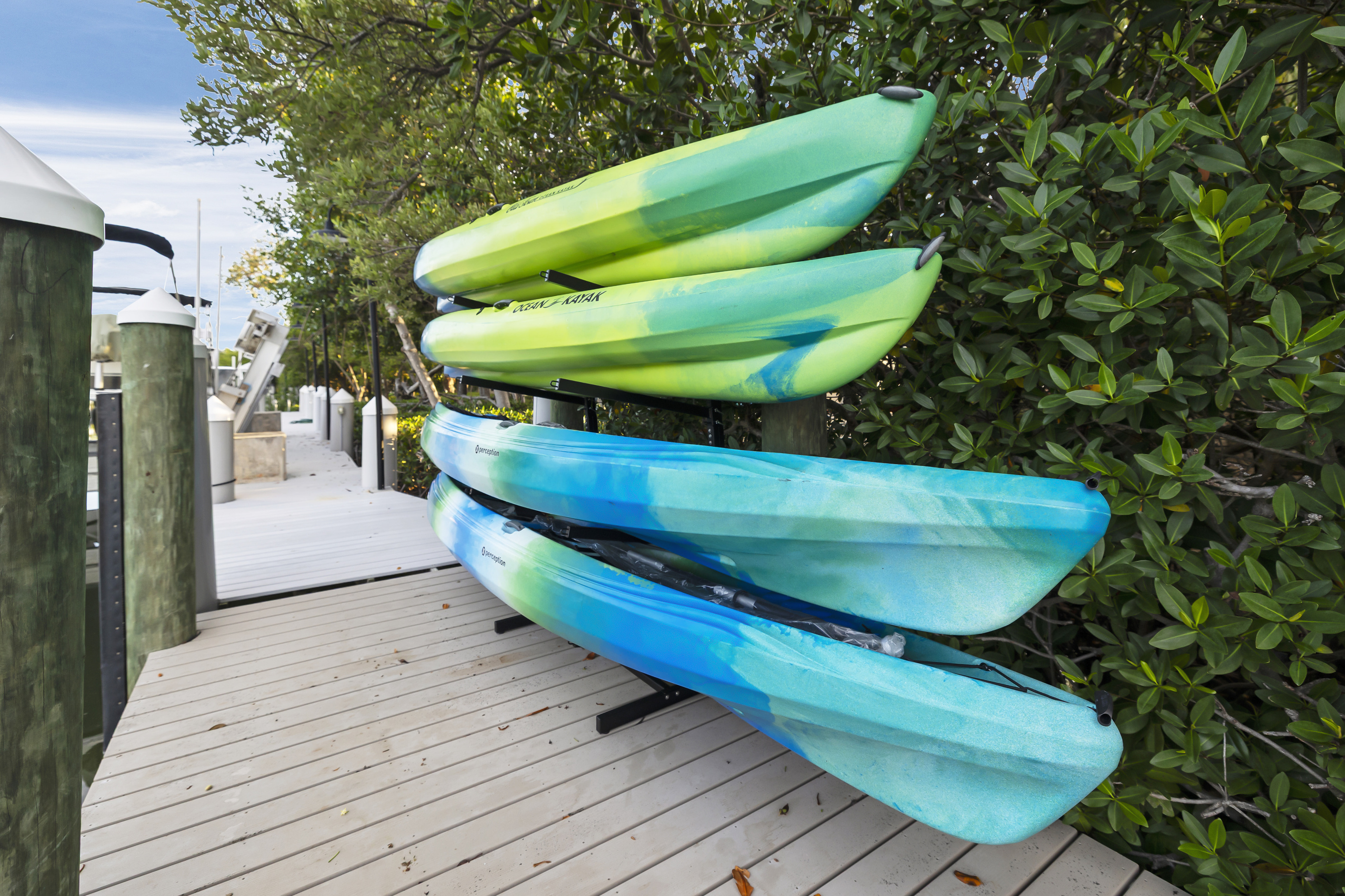 Two double kayaks and two single kayaks for your use.