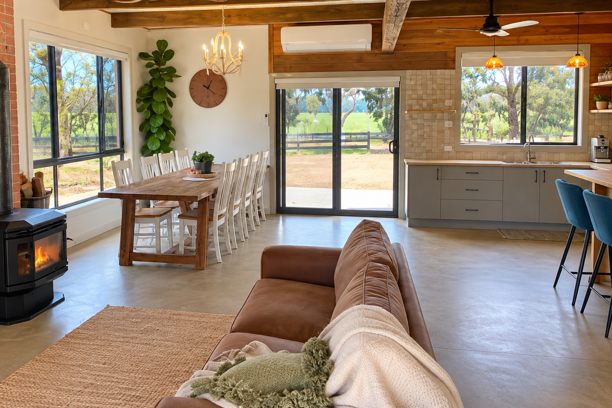 Gather, cook and unwind in this welcoming open-plan space, featuring beautiful timber interiors, exposed brick and multiple areas to relax.