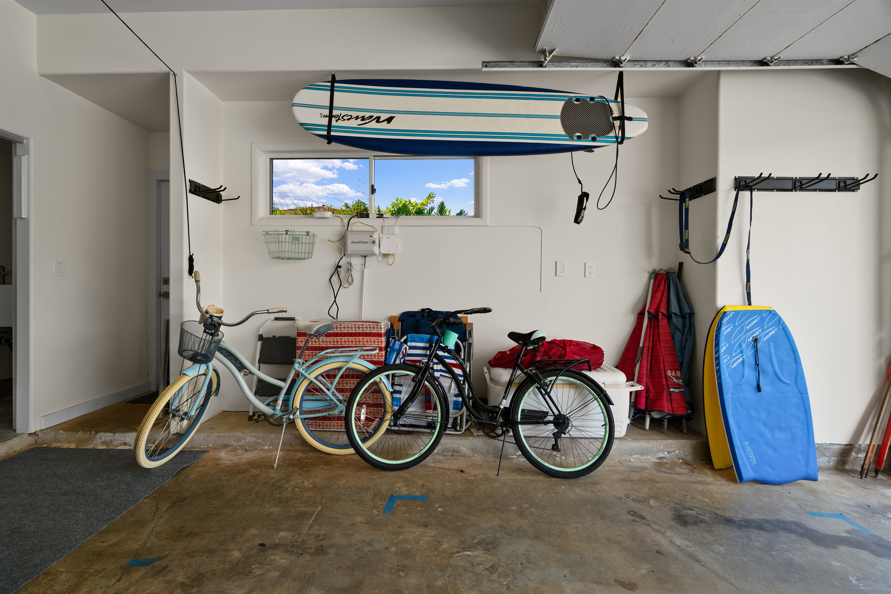 Two bikes in garage for use.
