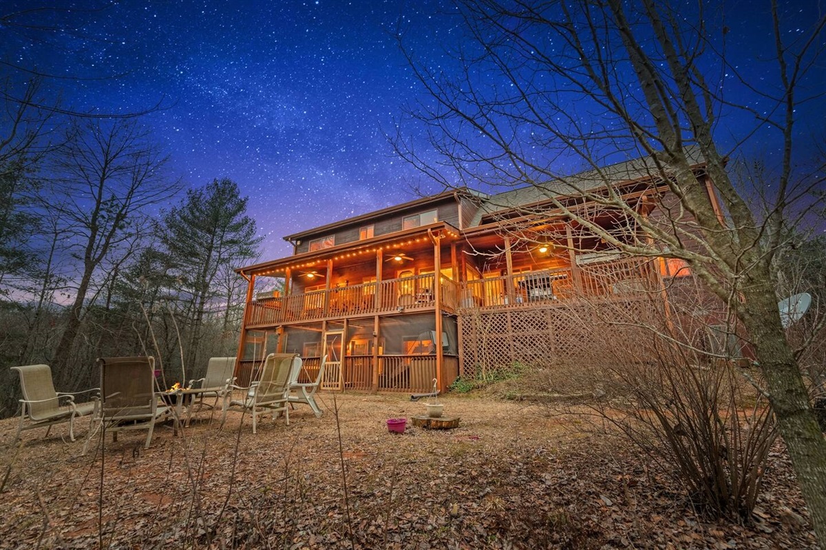 Cabin front dusk view