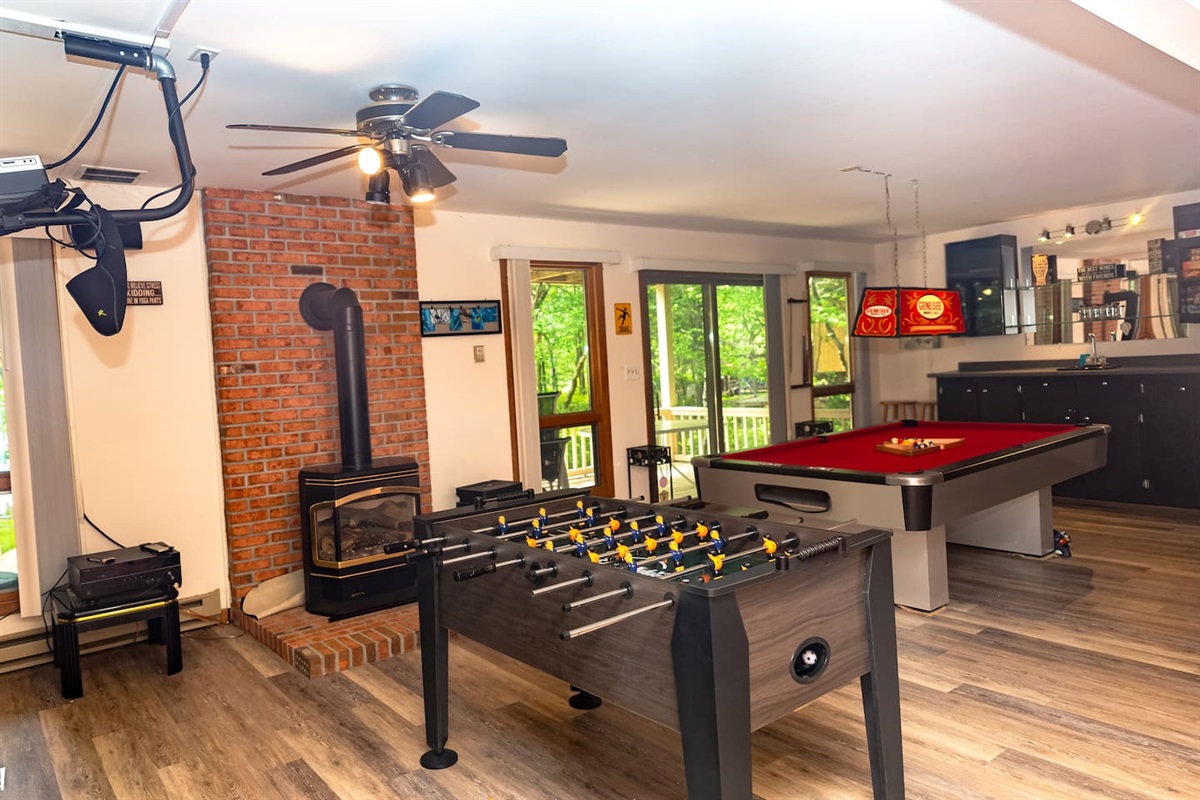 Game room - lower level with fireplace