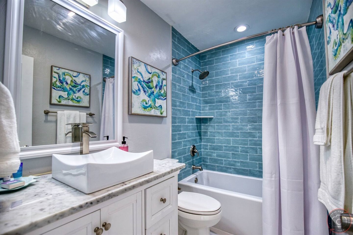 2nd Bathroom has a tub/shower combo with plush soft towels and wash cloths.