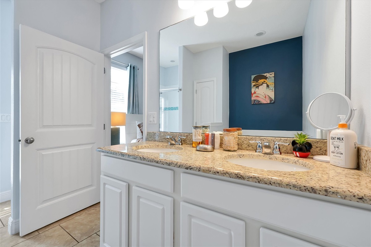The Mulan bathroom features a double sink.