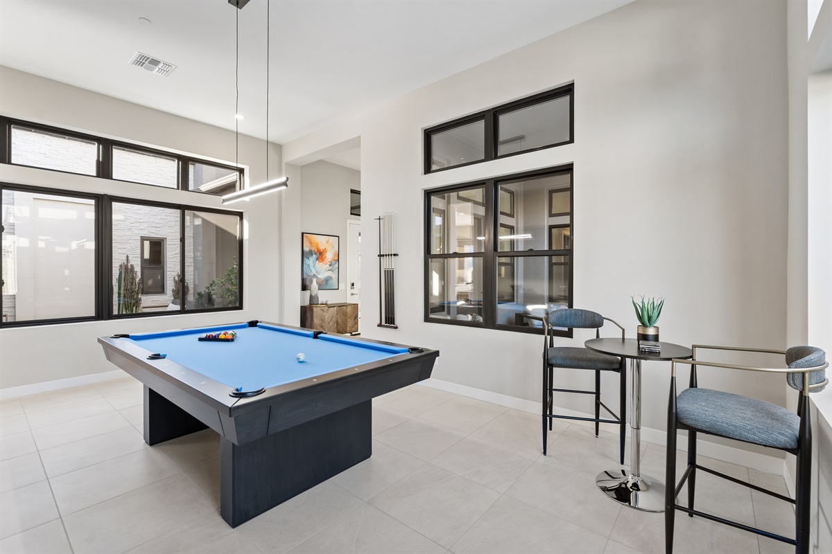 There's always time for a game of pool.  Beautiful pool table.  as