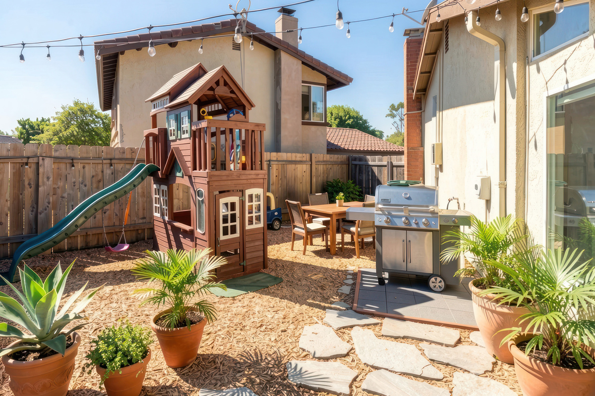Propane grill with playset