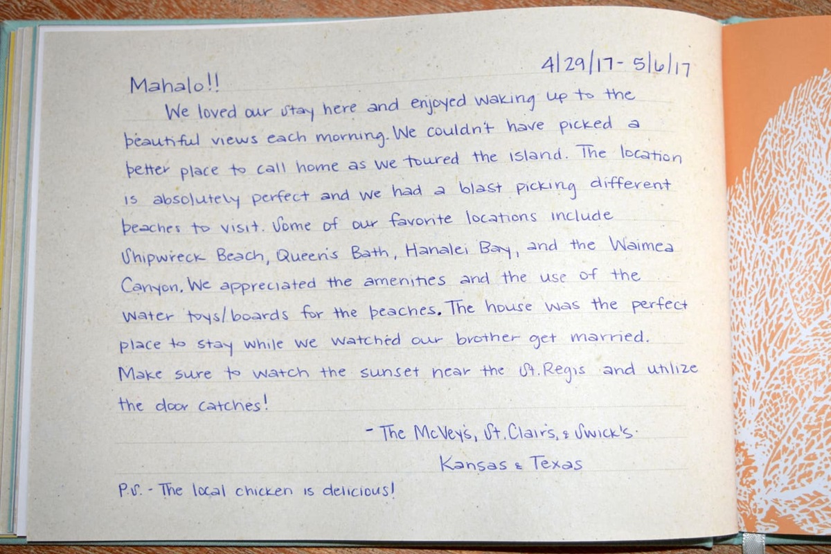 5-Star Review of our Lani Hanalei Home