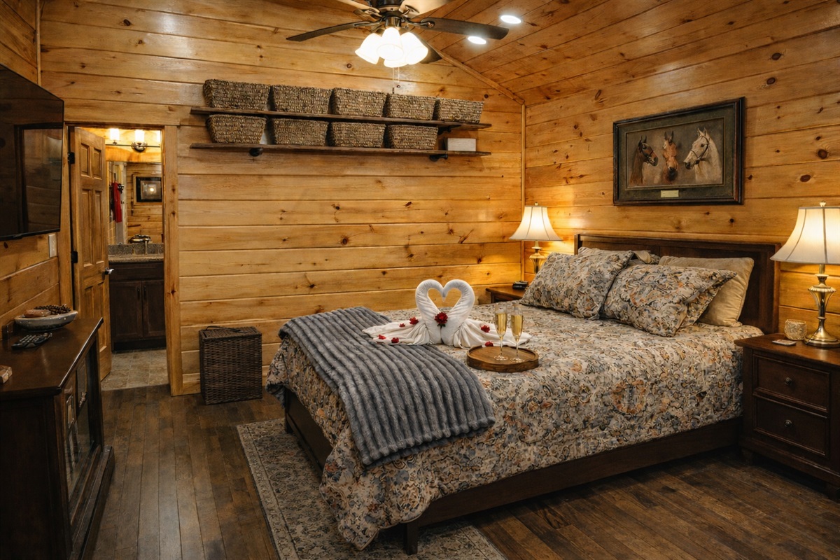 Bedroom 2 has a queen bed with a remote that controls the incline of the bed.