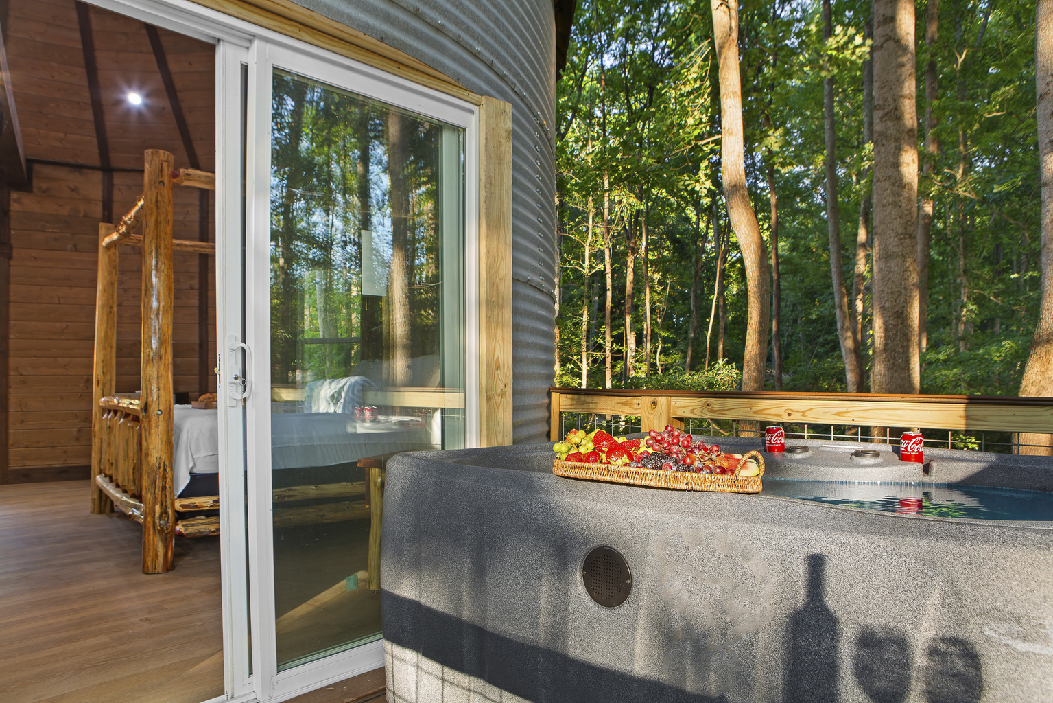 Hot Tub Retreat: Savor nature views while soaking in the hot tub with refreshments at your side!