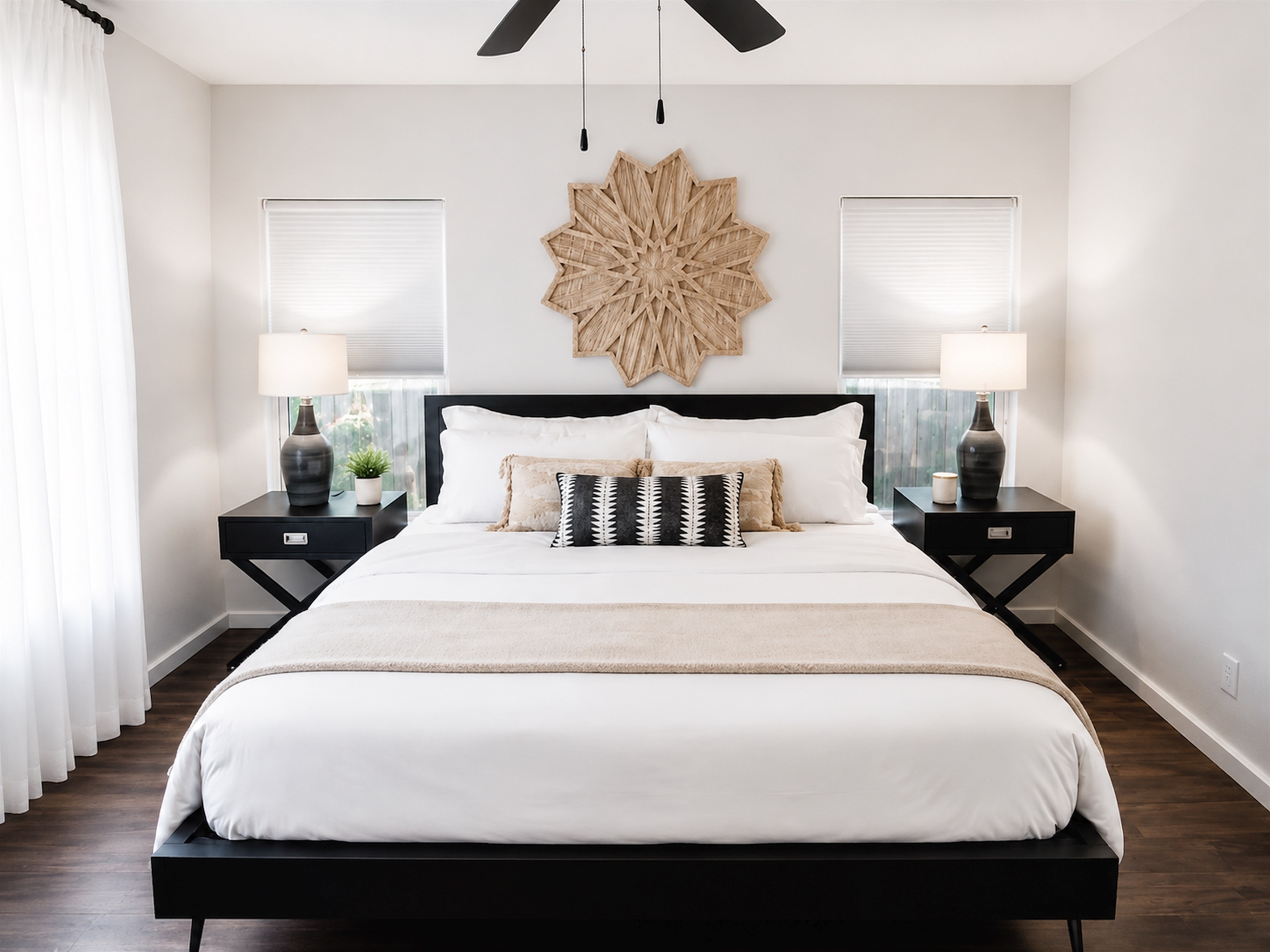 Elegant king bedroom featuring upscale furnishings, layered textures, and a peaceful retreat-like feel