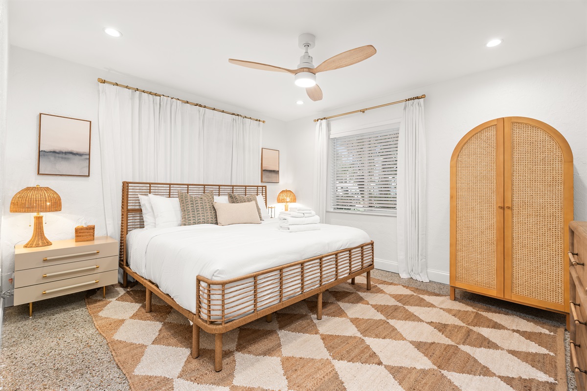 Designed for slow mornings and restful nights, this room blends laid-back coastal charm with refined finishes.