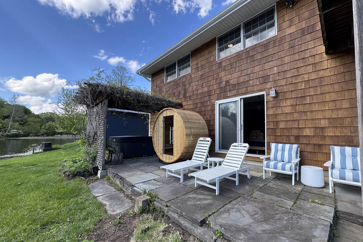 Private sauna, hot tub, and outdoor relaxation area