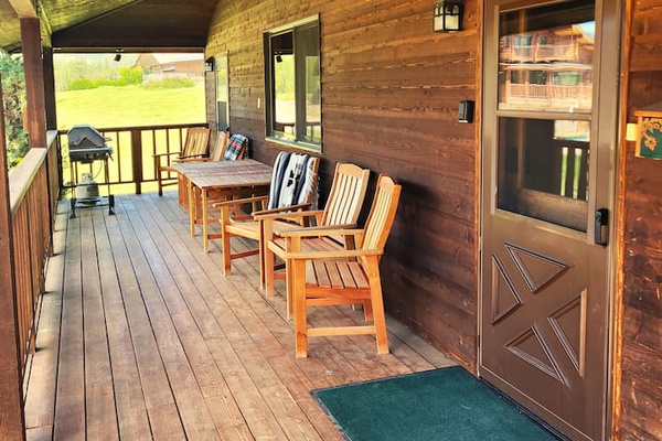 Grill and outdoor seating area