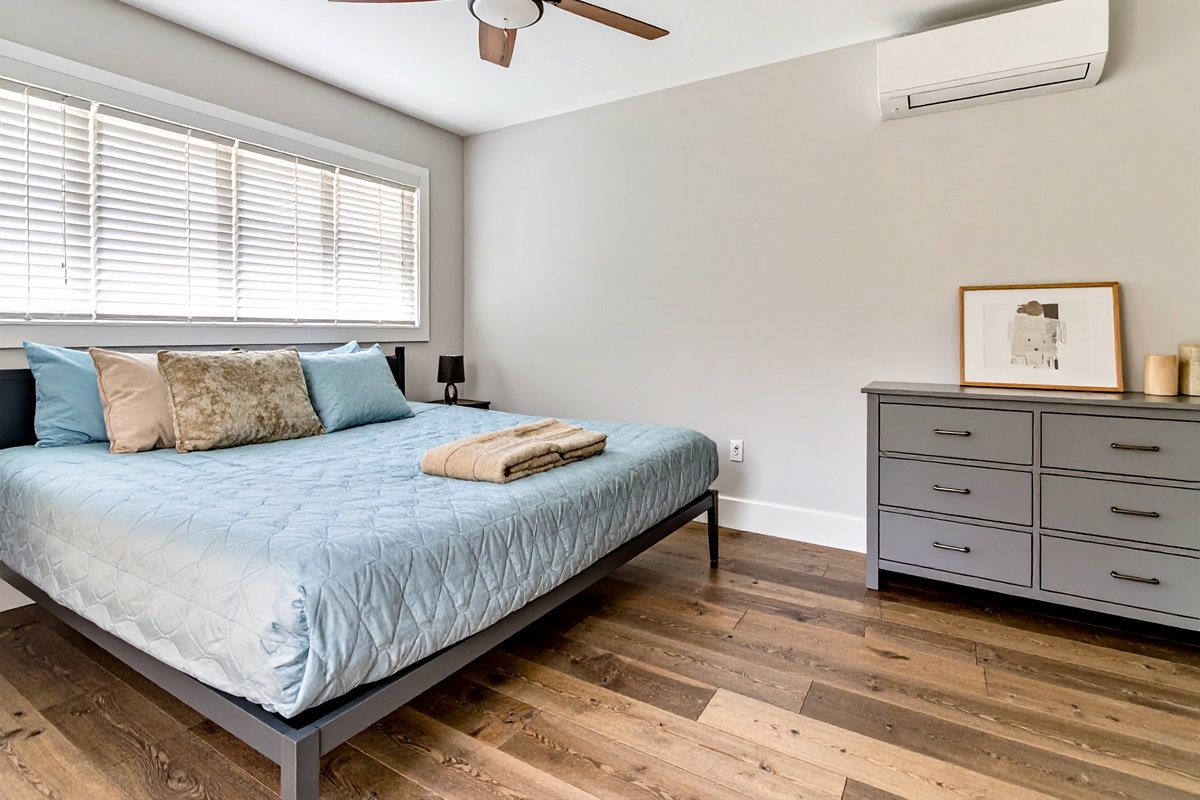 Master King Bedroom + Mini-Split AC | Representative Interior. Finishes and decor vary by Unit