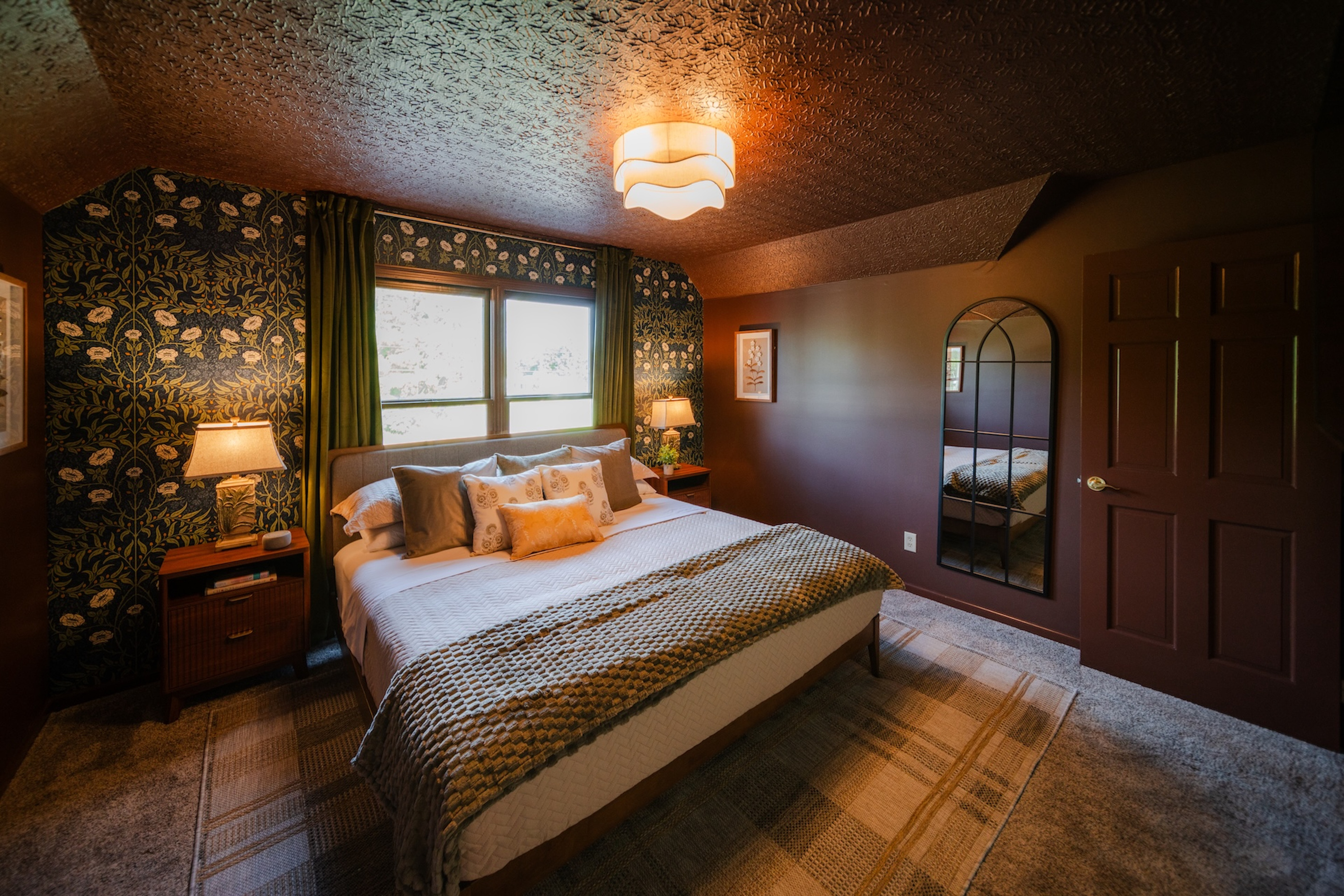 Relax in a comfortable king bed after a day exploring Hocking Hills.
