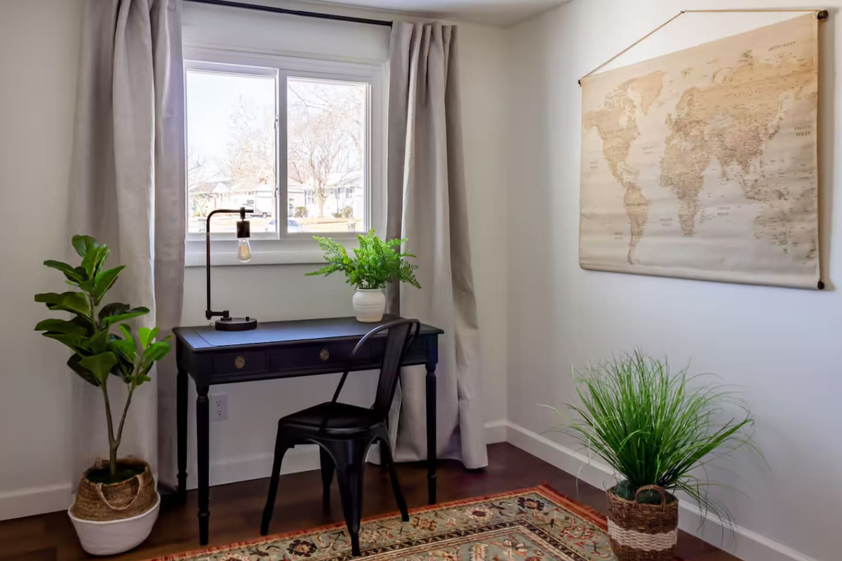 A quiet spot to work, journal, or dream up your next destination, map included.