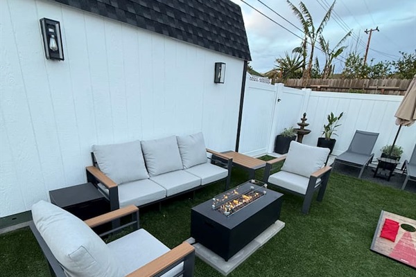 Backyard seating with fire table 