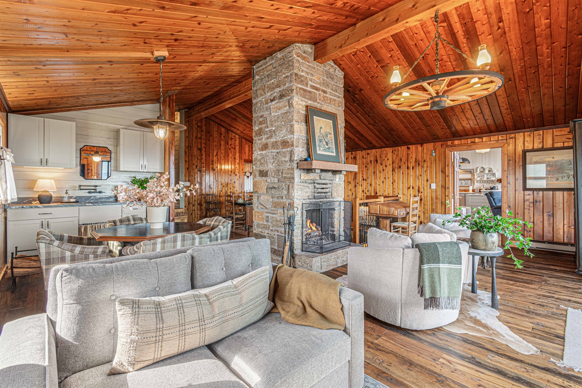 The original heart of the cabin—this living space dates back to the 1960s and was thoughtfully reimagined during our full-family renovation in 2022, preserving its warmth, character, and history.