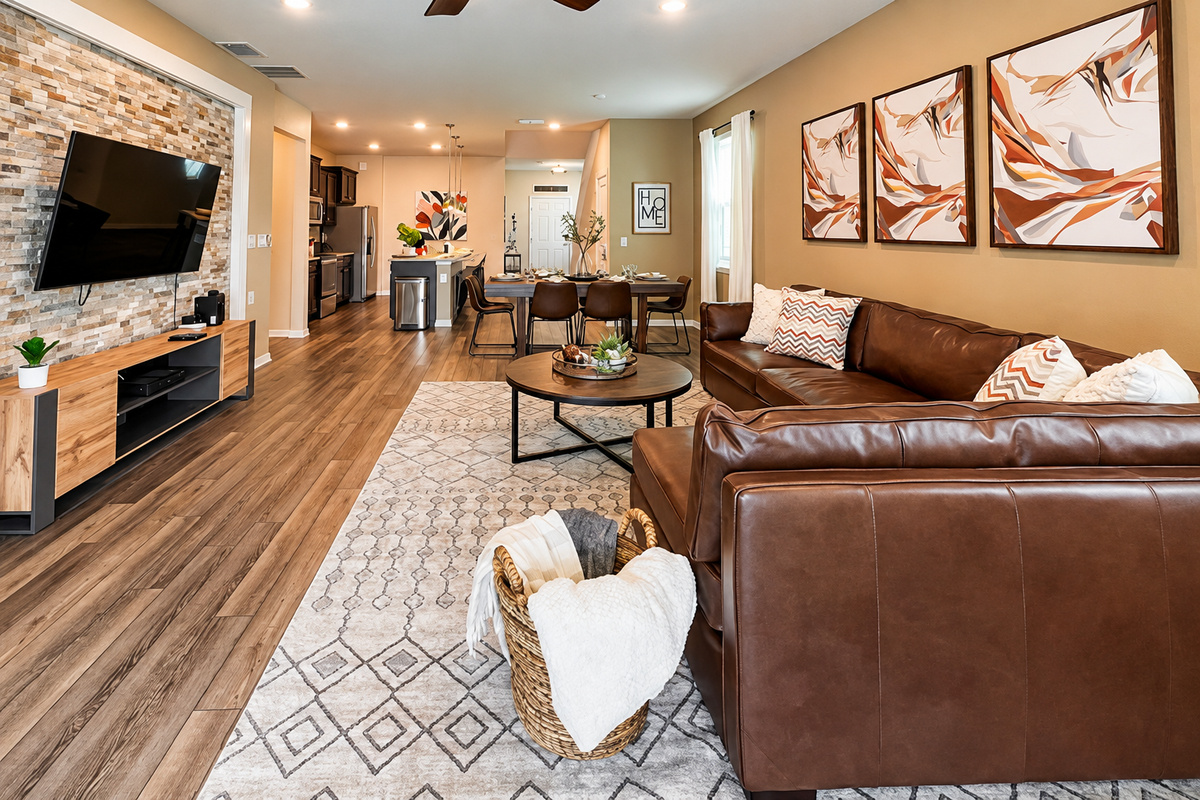 Our open floor living room gives everyone in your family room to spread out and still spend time with each other.