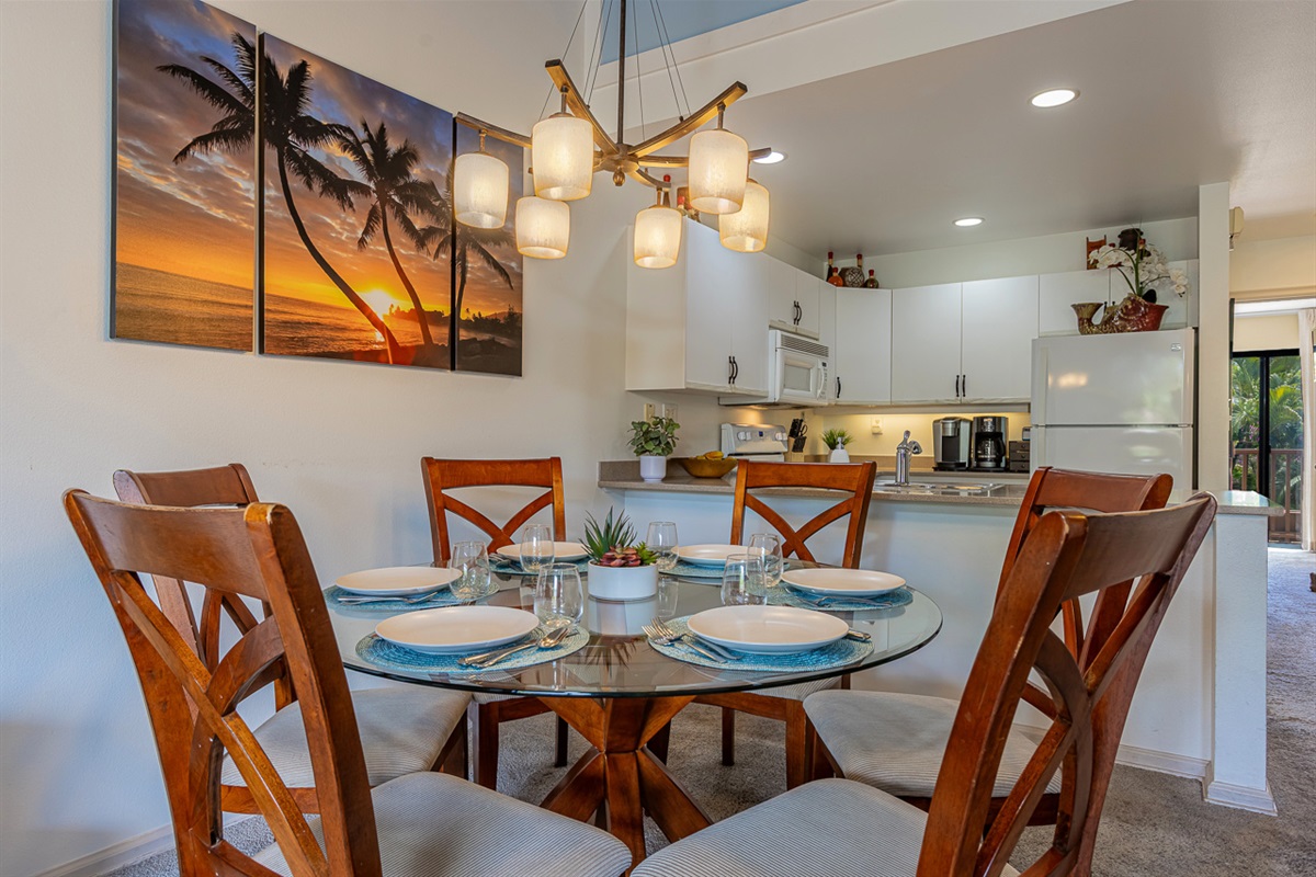 Dining table inside for up to 6 is ideal for cards or game night