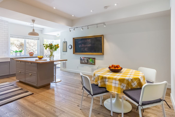 Kitchen, dinning area, front door.