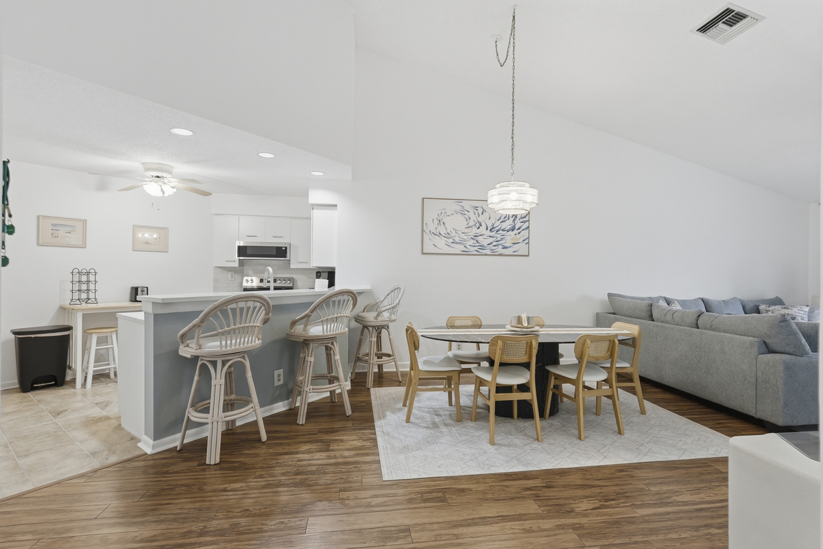 Gather around the dining area to enjoy a delicious home-cooked meal, share takeout from a nearby favorite, or relax together over good food and great conversation after a day of exploring.