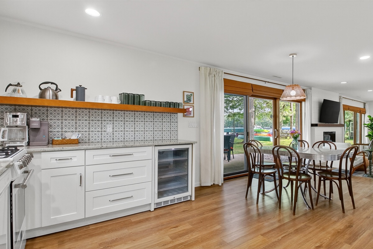 The home has a full kitchen with all major appliances - even a dishwasher and mini fridge! For coffee/tea lovers, we have a drip coffee maker (filters provided), Keurig, and French press, and kettle.