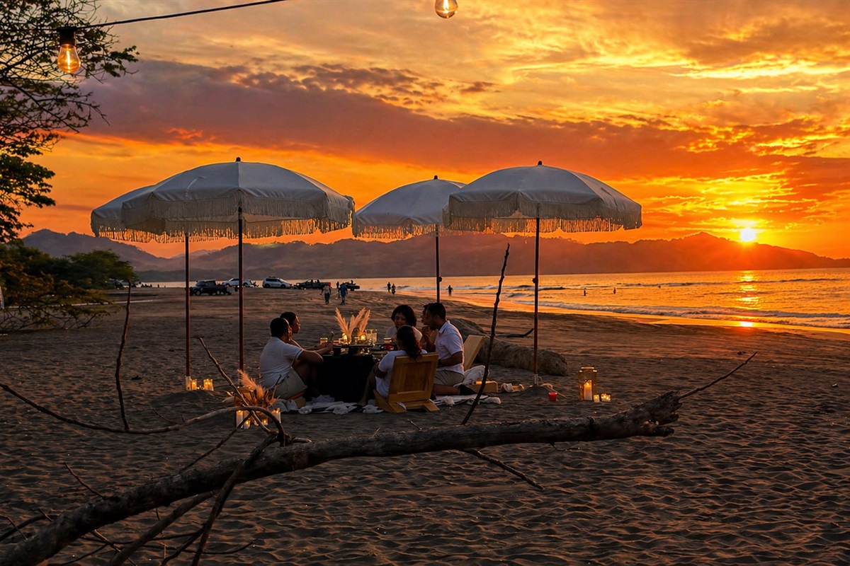 Romantic evening on beach dinning 
