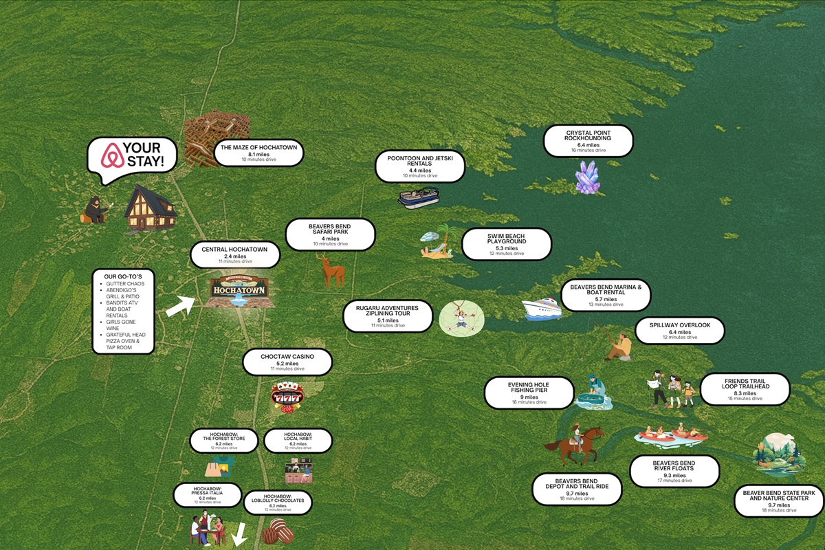 Central to everything you love about Broken Bow—nature, dining, and relaxation all nearby.