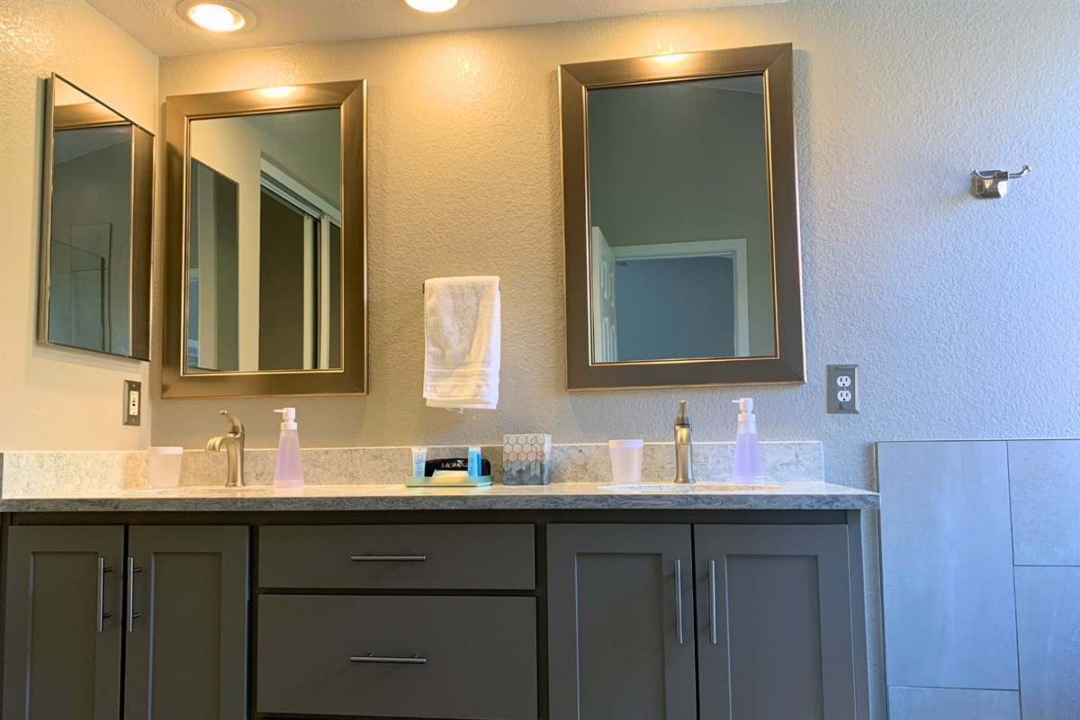 Dual vanity setup with ample counter space and modern finishes inside the Ensuite. 