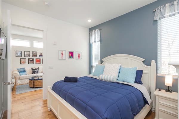 Welcome to The beautiful comfy Reese Room  right off the living space. 