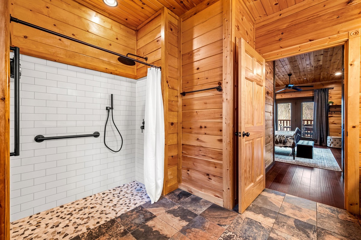 Bedroom 5 has a private bathroom that is also handicap-accessible (has roll in shower with grab bars)