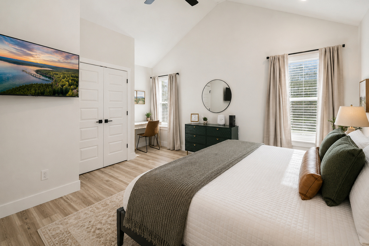 Loft bedroom with dedicated workspace