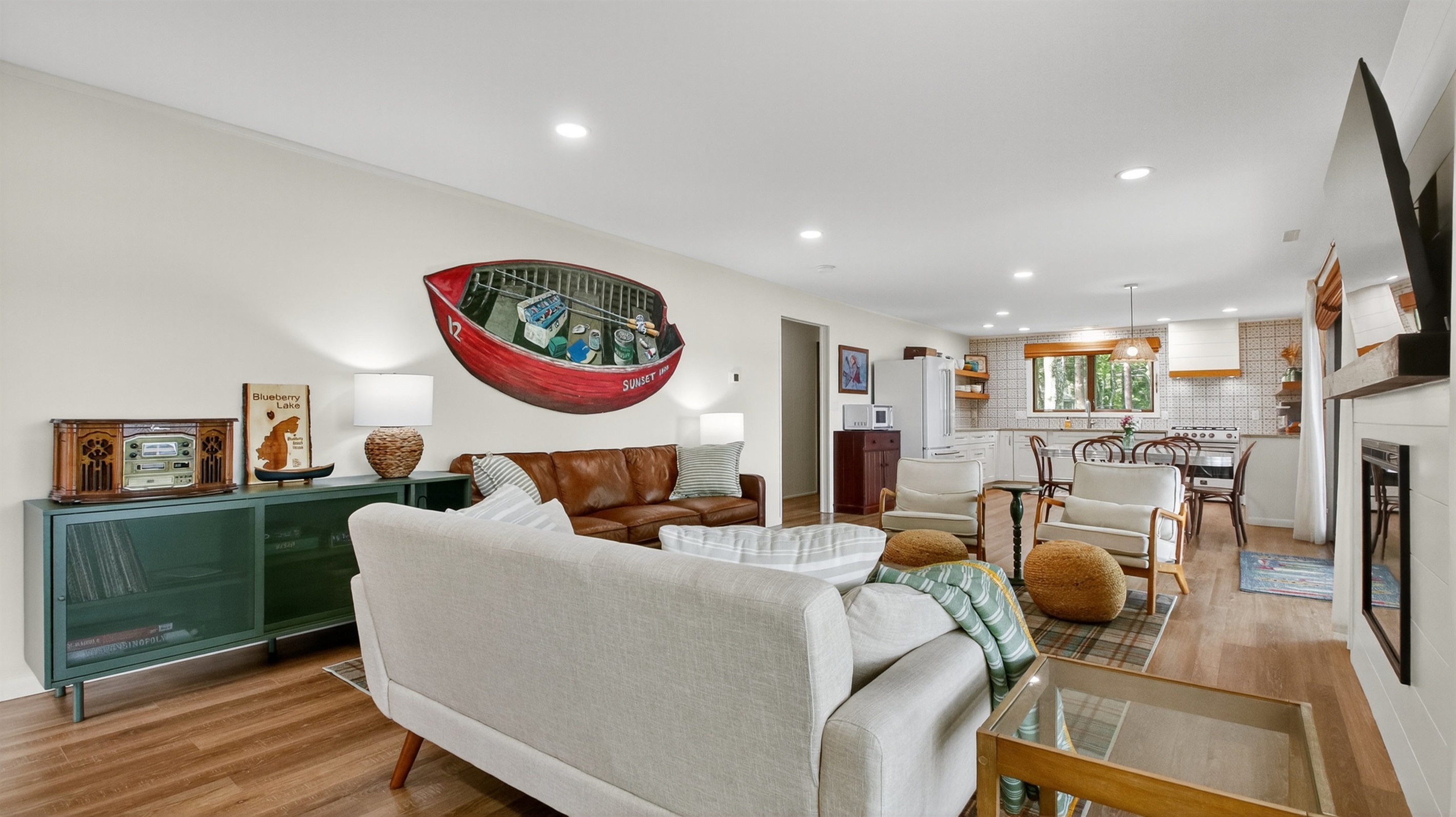 Most of the artwork in the home is original or vintage and sourced locally.