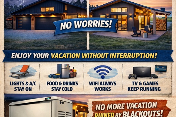 Never worry about power outages interrupting your getaway—this home has a whole-house generator, so the lights stay on, the Wi-Fi stays connected, and your vacation stays perfectly relaxing. ⚡🏡