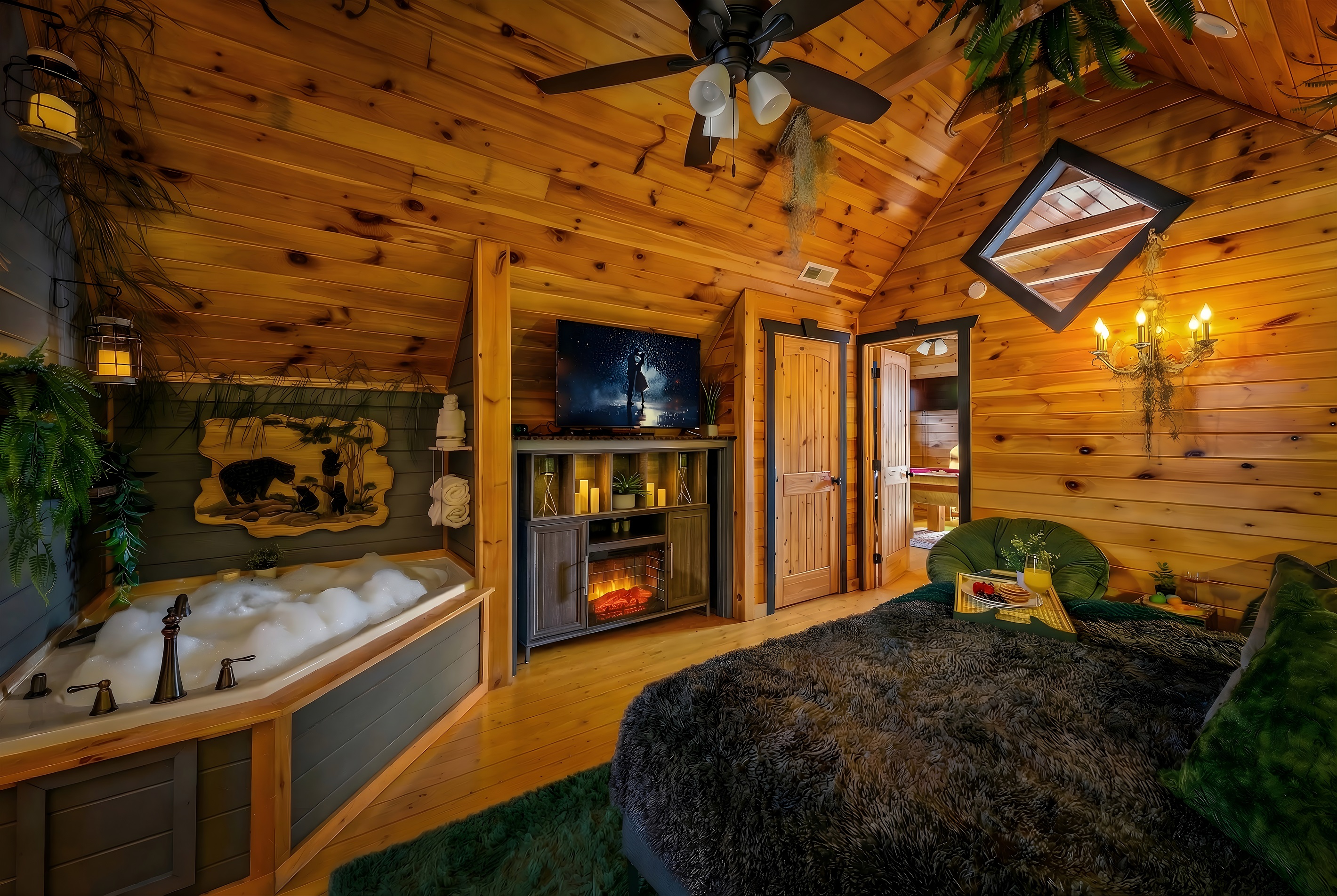 Turn the fireplace, fill the tub, put some mood music and let all the stress melt away with your favorite person