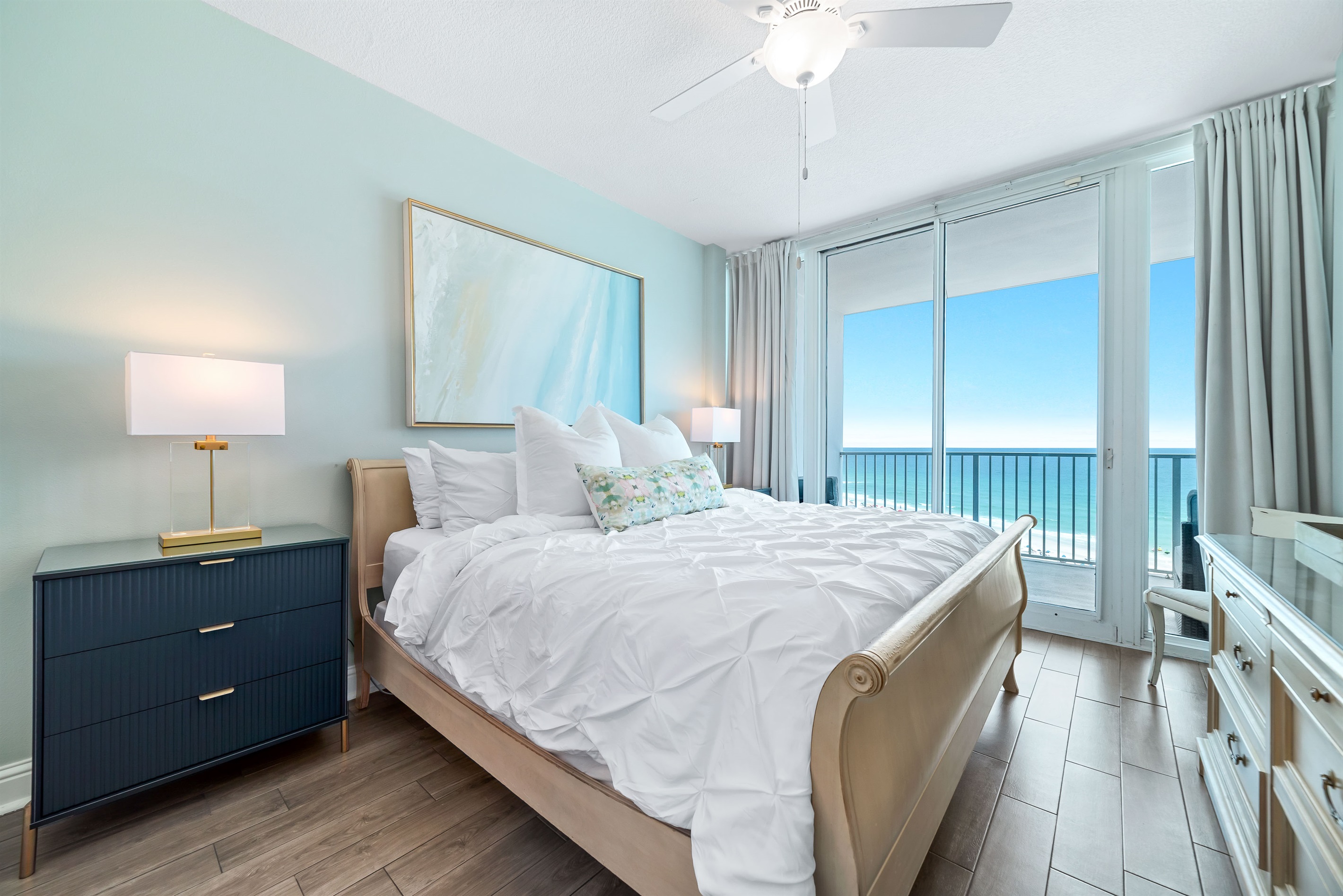 Step out onto your private balcony and enjoy the fresh sea air. This bedroom features a comfortable KING bed and a flat-screen TV for your enjoyment.