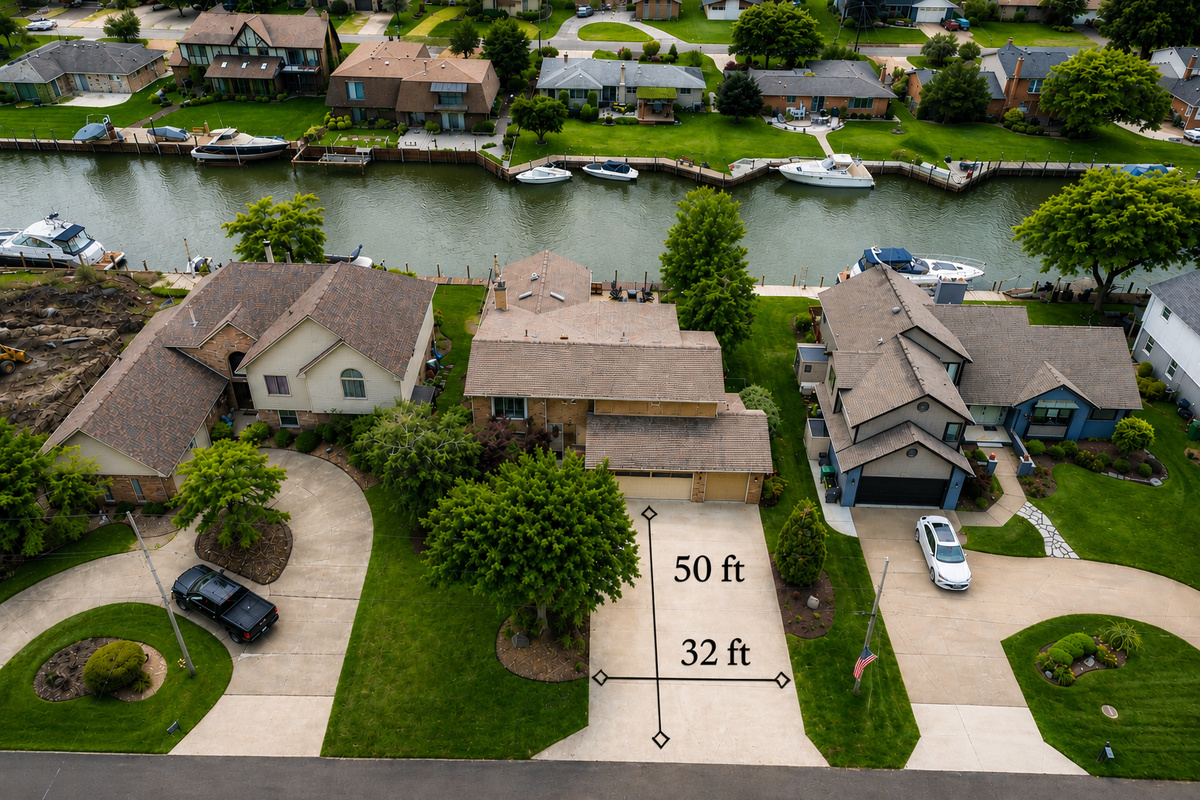 Expansive private driveway designed to accommodate multiple vehicles and a boat trailer—perfect for enjoying everything Lake St. Clair has to offer.