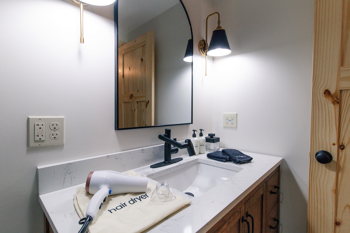 Hair dryer and makeup towels in every bathroom!