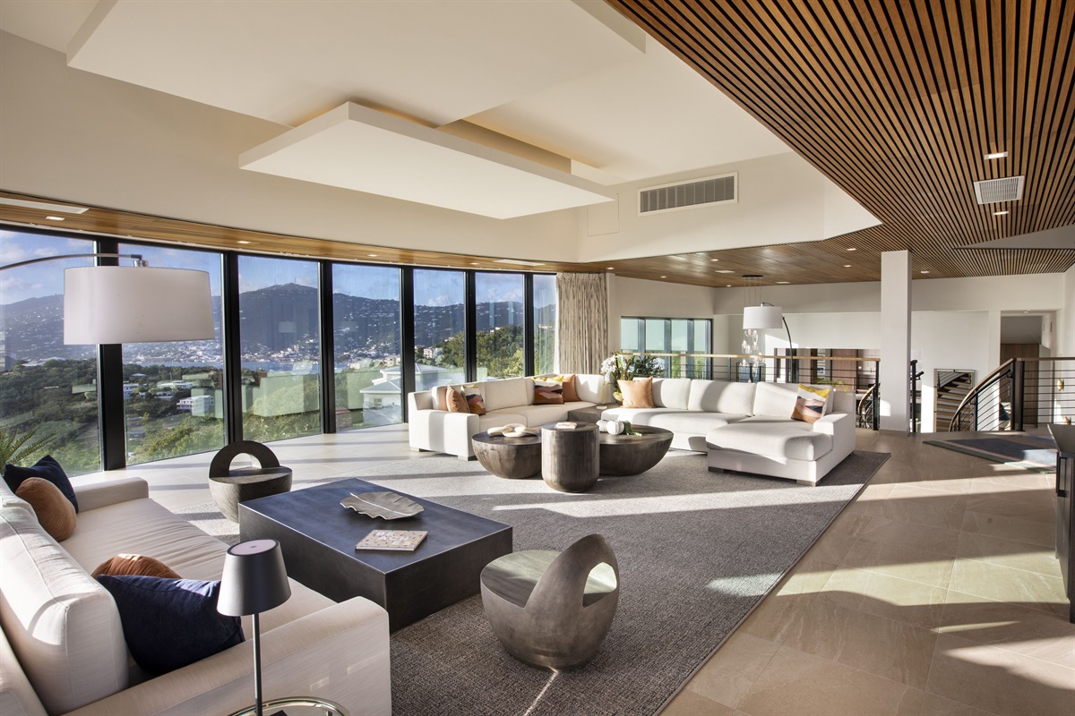 Living room view by the sun and jacuzzi deck doors