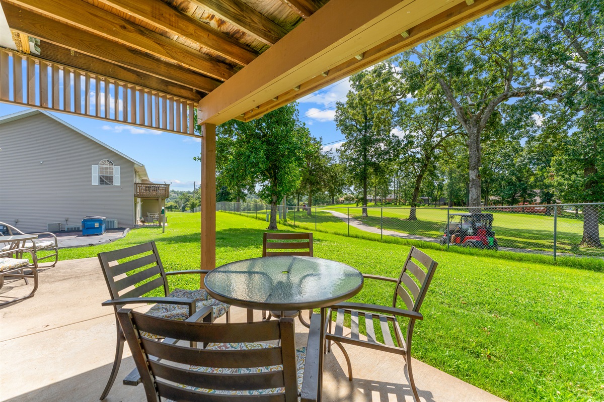 Shaded patio for dining or relaxing after a day exploring Branson.
