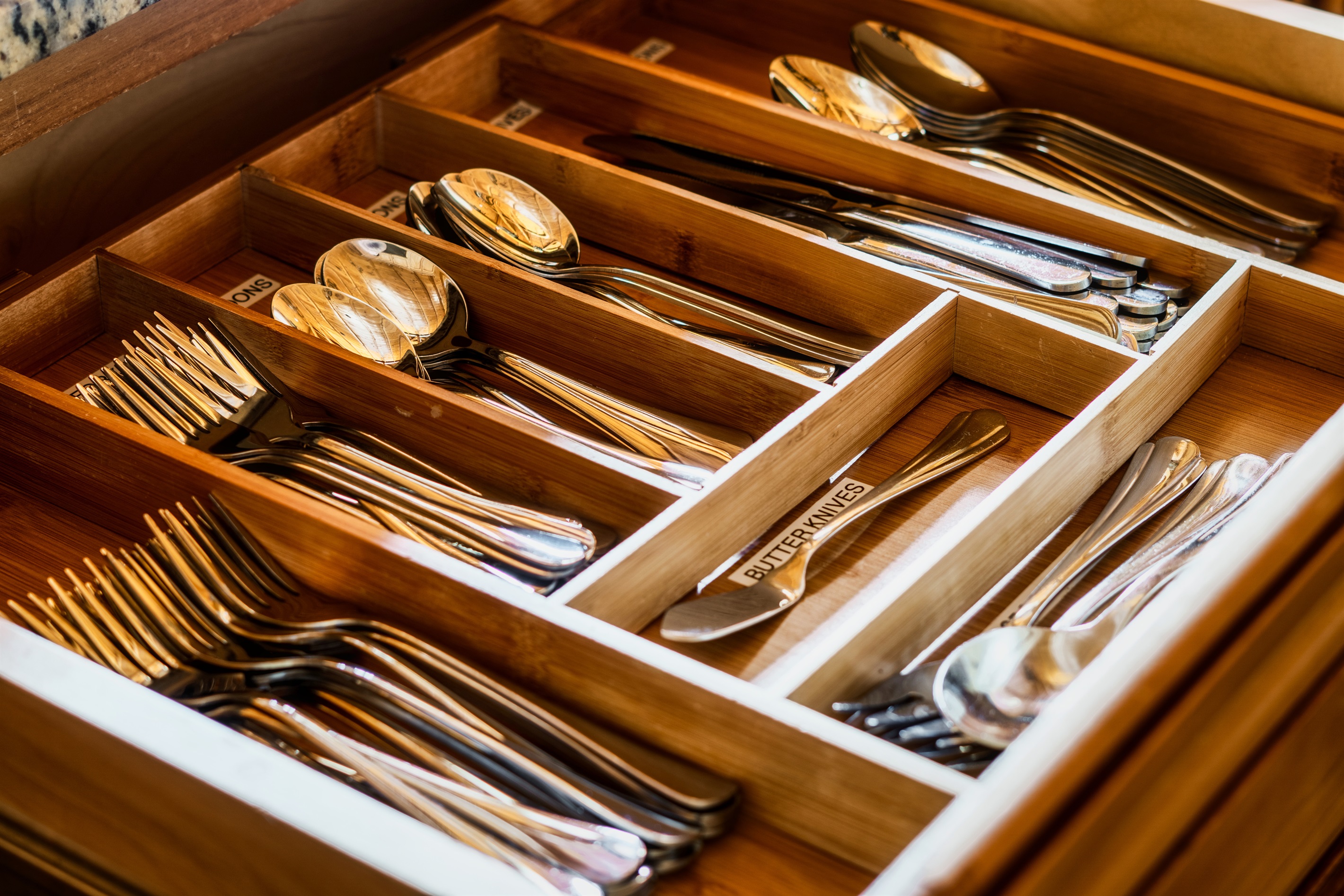 Well stocked; labeled drawers